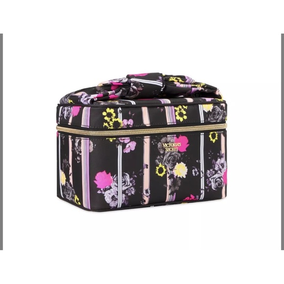 VICTORIA'S SECRET Black Floral Stripe Small Weekender Train Case - Picture 2 of 5
